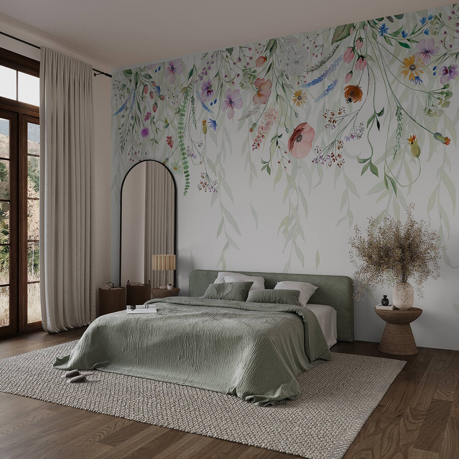 Pintura a aguarela de flores e folhas