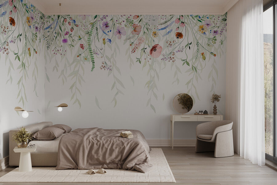 Pintura a aguarela de flores e folhas
