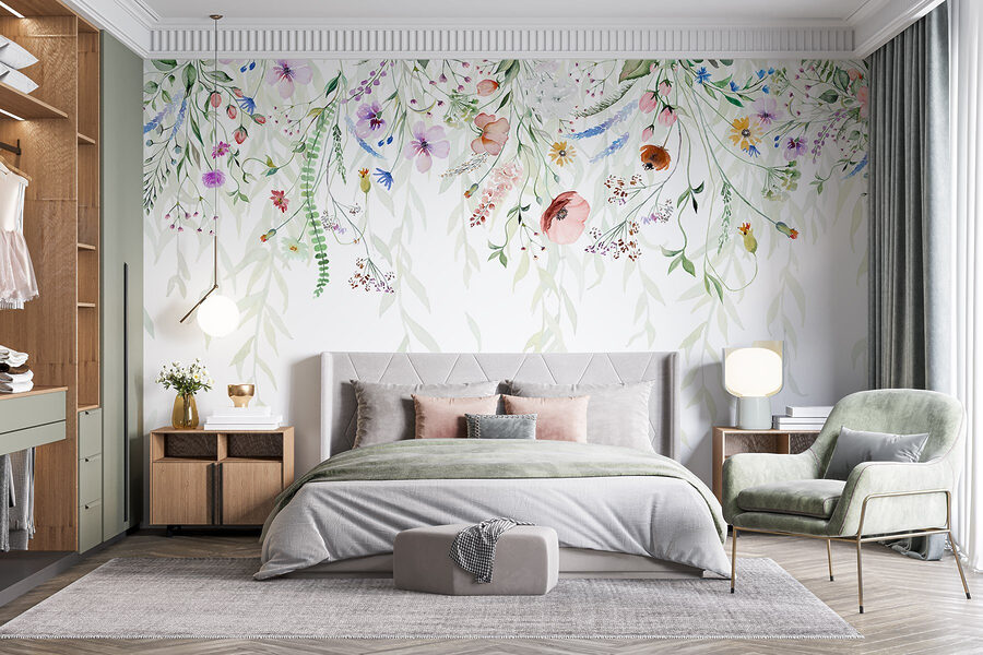 Pintura a aguarela de flores e folhas