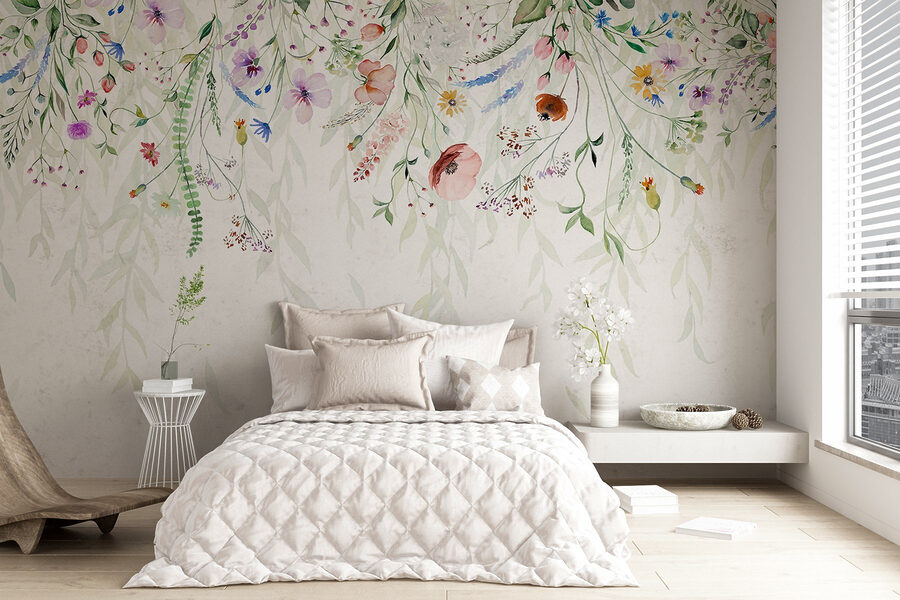 Pintura a aguarela de flores e folhas