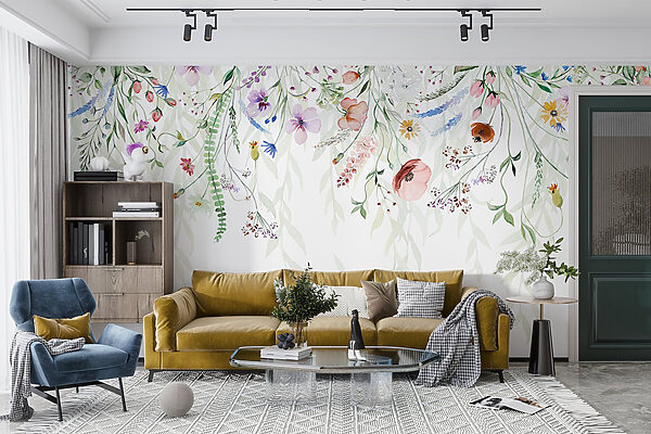 Pintura a aguarela de flores e folhas Pintura a aguarela de flores e folhas