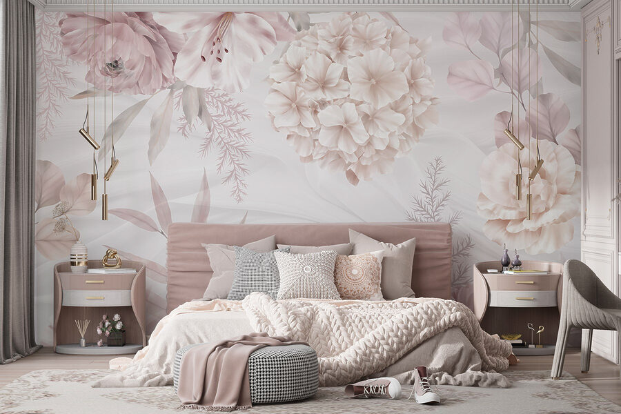 Papel de parede Flores em tons pastel suaves num cenário suave