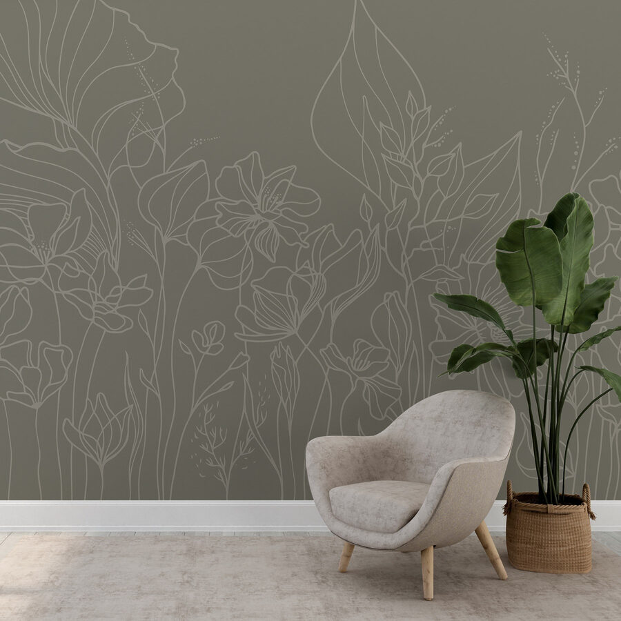 Papel de parede Desenho de linhas de flores