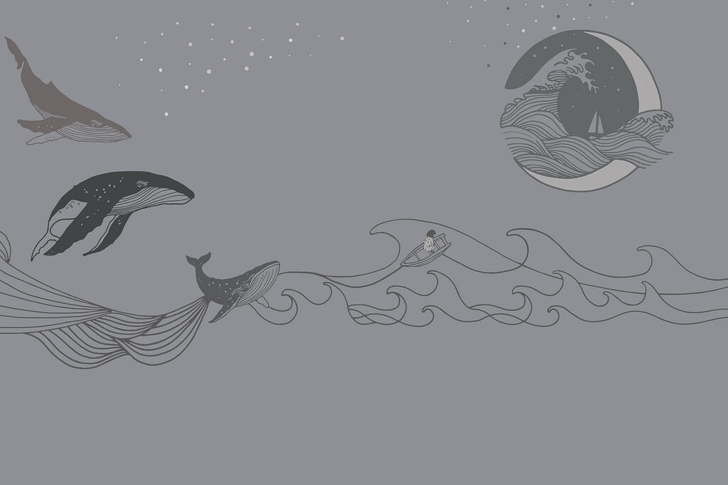 Desenho de uma baleia sobre um fundo cinzento Desenho de uma baleia sobre um fundo cinzento