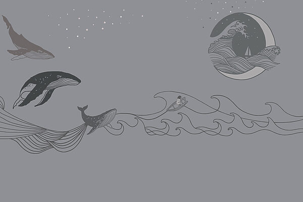Desenho de uma baleia sobre um fundo cinzento Desenho de uma baleia sobre um fundo cinzento