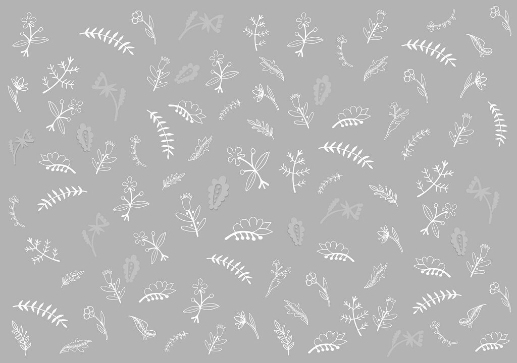 Fundo cinzento com flores e folhas brancas Fundo cinzento com flores e folhas brancas