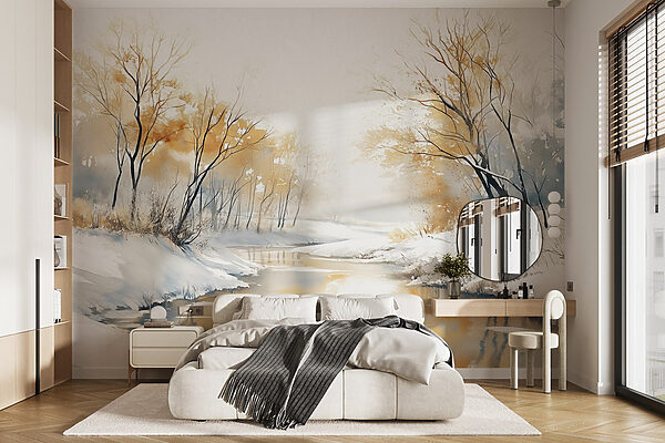 Papel de parede Rio com neve e árvores (REF: w02743) Papel de parede Papel de parede Rio com neve e árvores (REF: w02743)
