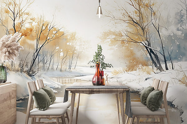 River with snow and trees River with snow and trees