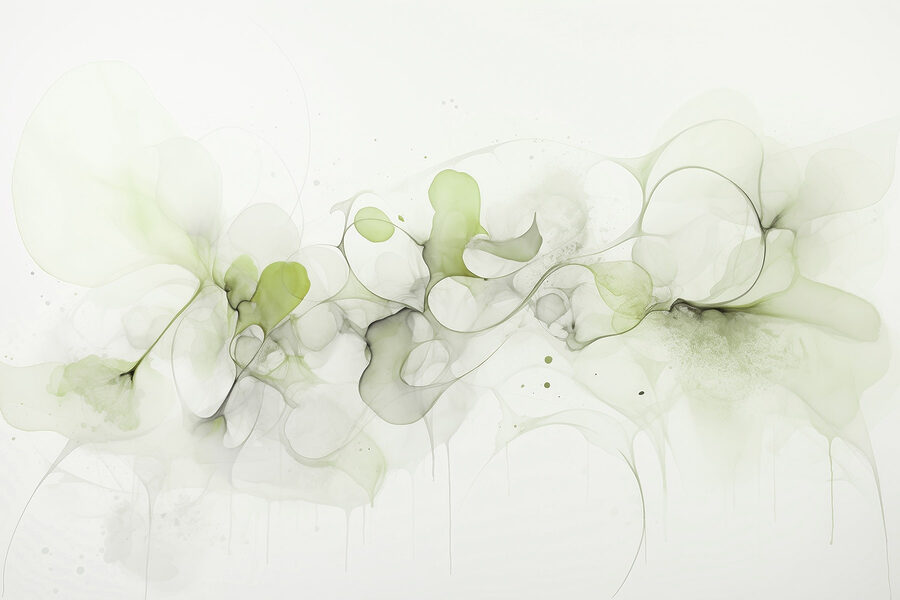 Formas fluidas e tons verdes suaves