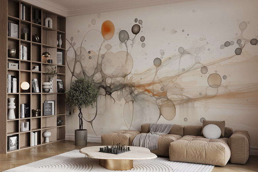 Formas abstractas em cores suaves.