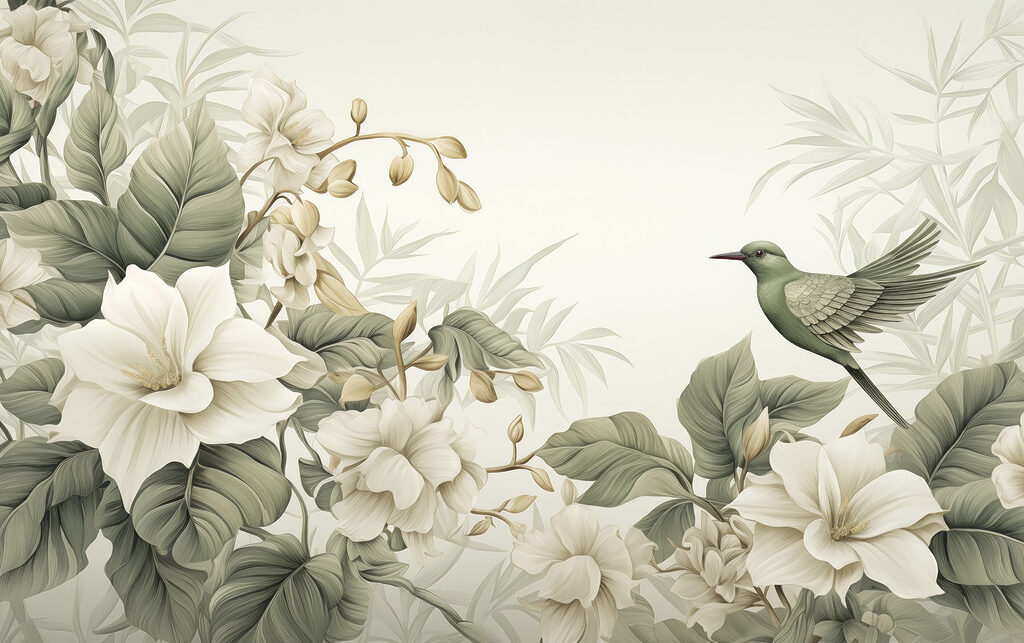 Bird on a branch with flowers Bird on a branch with flowers