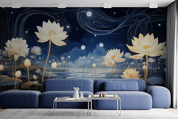 Pintura de flores num lago Pintura de flores num lago