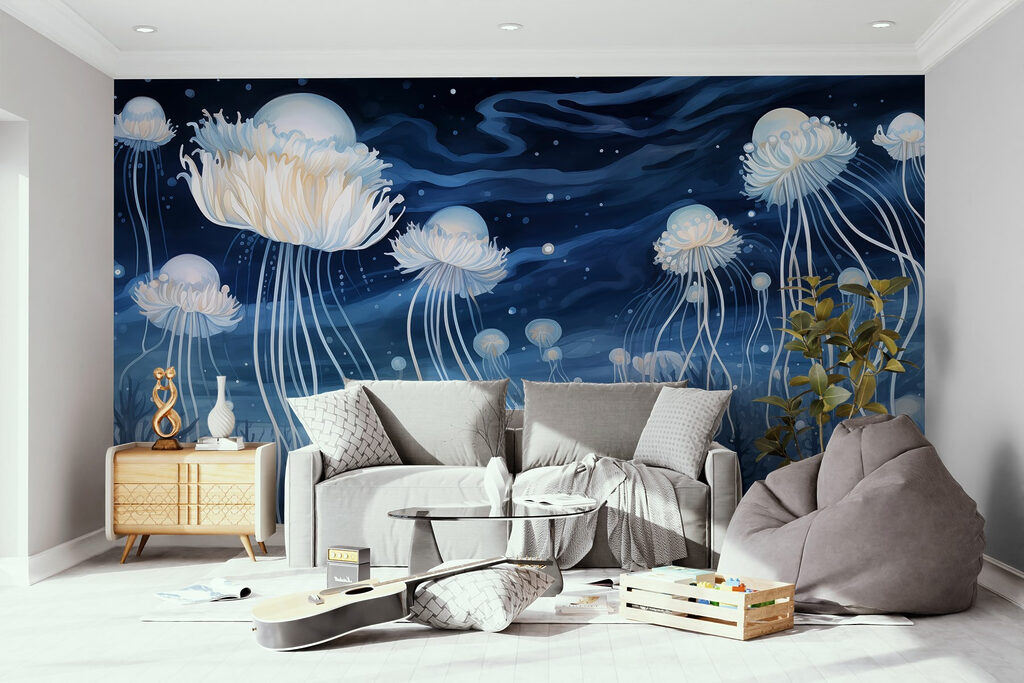 Group of jellyfish under the night sky