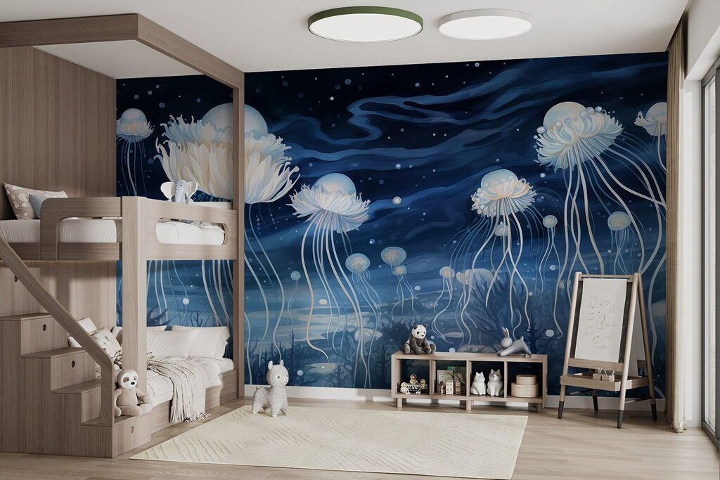 Group of jellyfish under the night sky