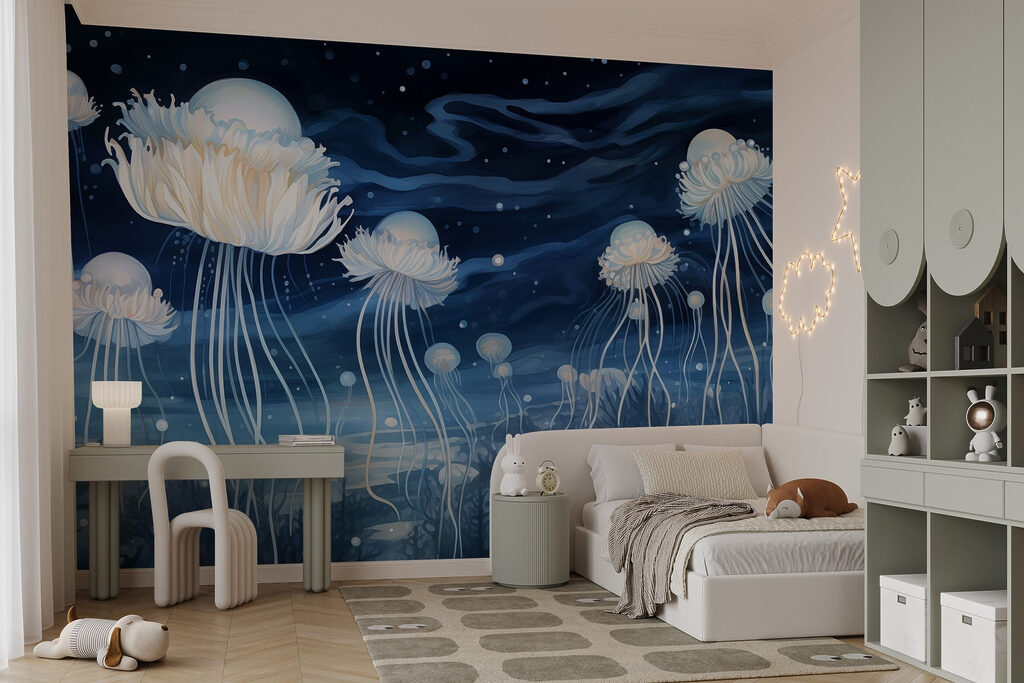 Group of jellyfish under the night sky