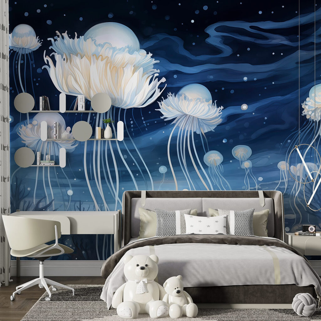 Group of jellyfish under the night sky