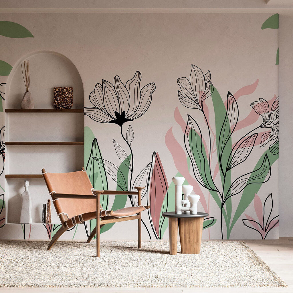 Line of flowers and leaves