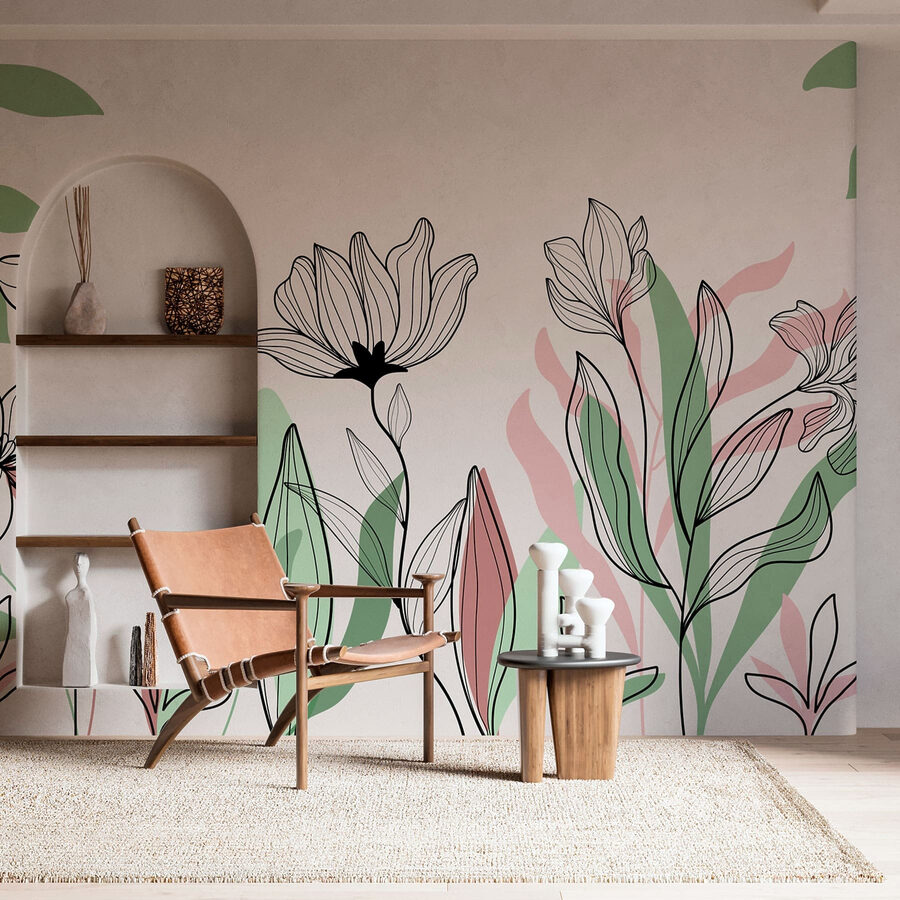 Linha de flores e folhas Linha de flores e folhas