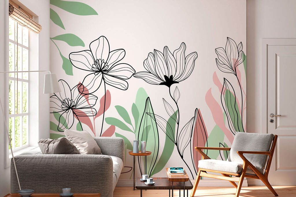 Line of flowers and leaves