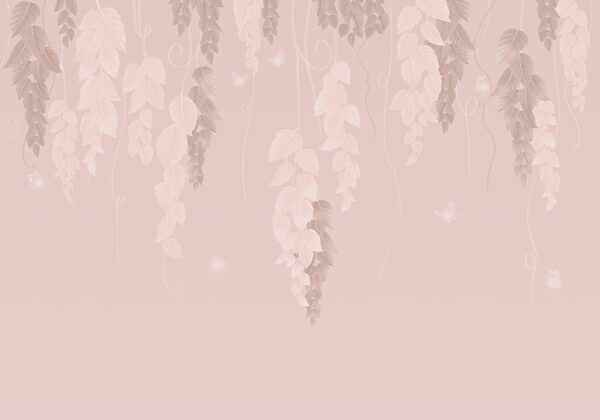 Fundo cor-de-rosa e branco com folhas e borboletas Fundo cor-de-rosa e branco com folhas e borboletas