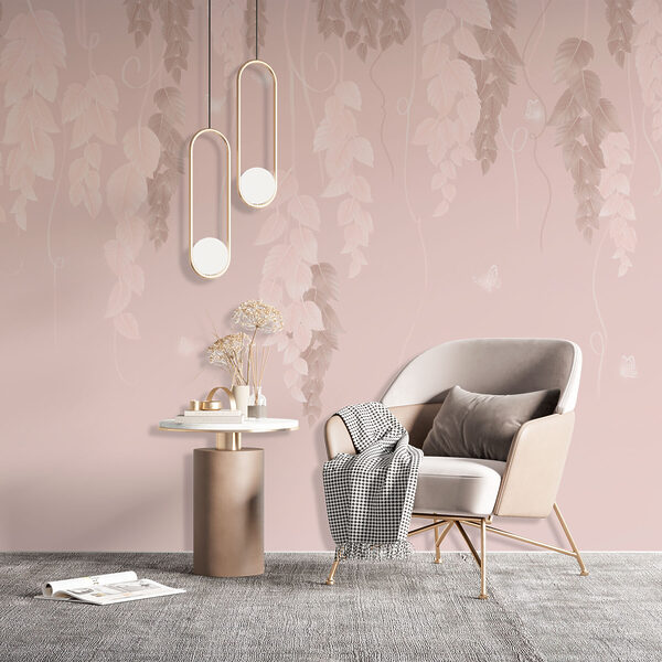 Fundo cor-de-rosa e branco com folhas e borboletas Fundo cor-de-rosa e branco com folhas e borboletas
