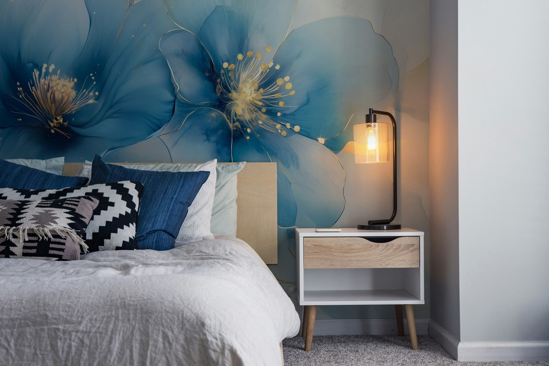 Delicate blue blossoms in soft hues