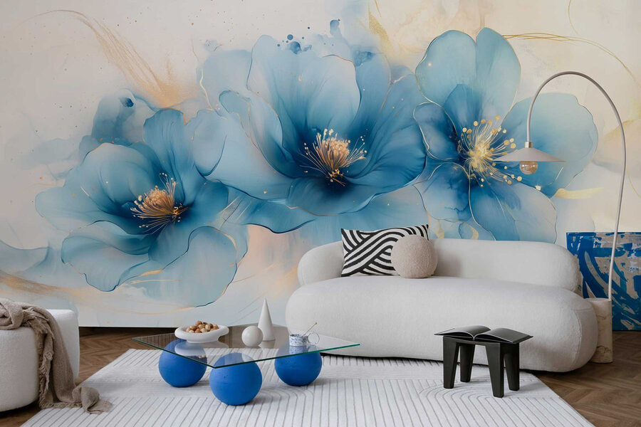 Flores azuis delicadas em tons suaves