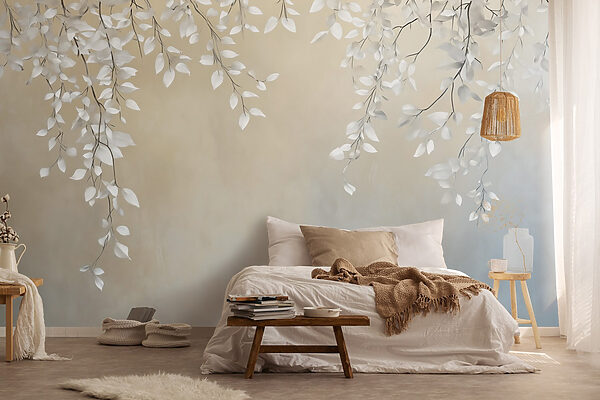 Papel de parede Papel de parede Folhas brancas num ramo (REF: w02868)