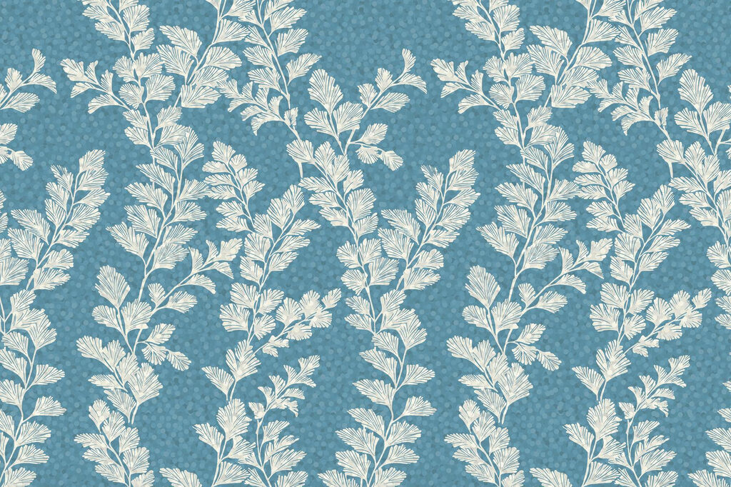 Padrão de folhas brancas sobre um fundo azul Padrão de folhas brancas sobre um fundo azul