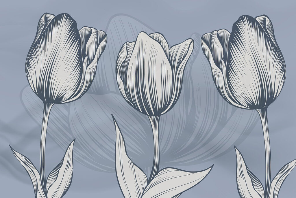 Linha de flores sobre um fundo azul Linha de flores sobre um fundo azul