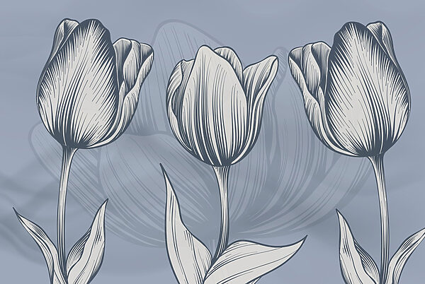 Linha de flores sobre um fundo azul Linha de flores sobre um fundo azul
