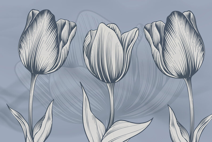 Linha de flores sobre um fundo azul Linha de flores sobre um fundo azul