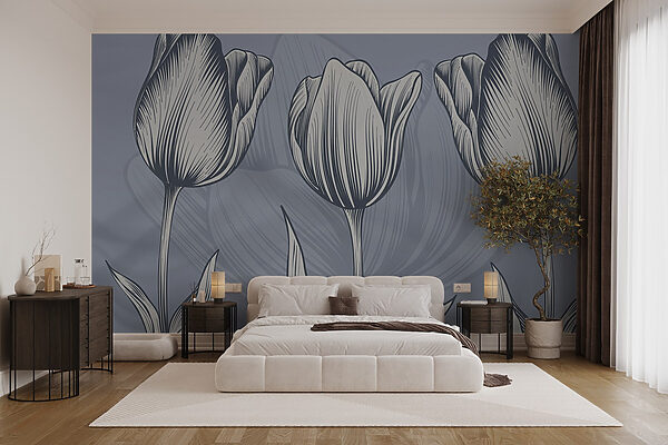 Linha de flores sobre um fundo azul Linha de flores sobre um fundo azul