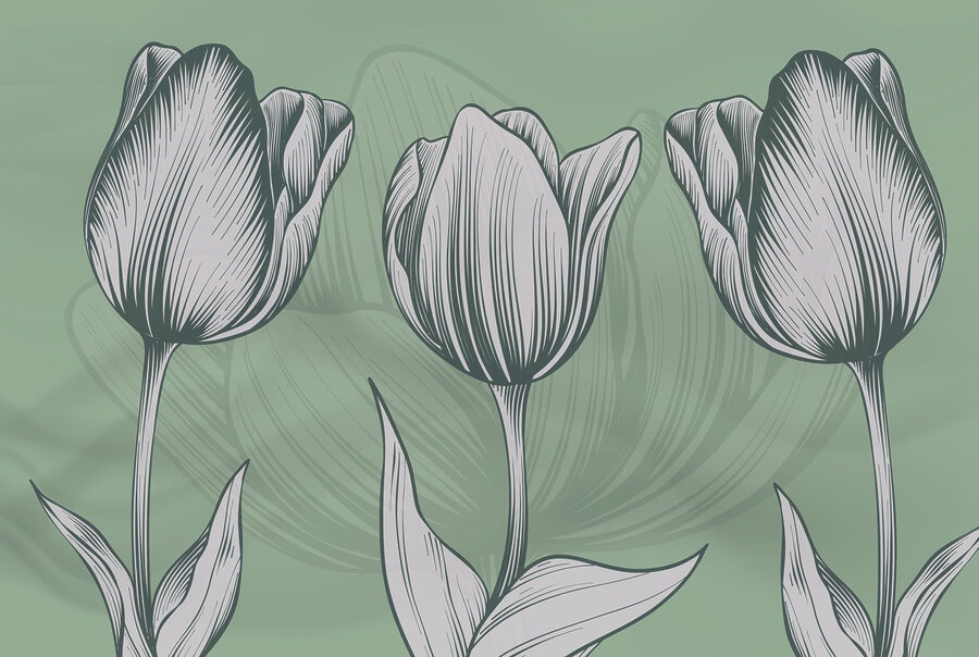 Linha de flores sobre um fundo verde