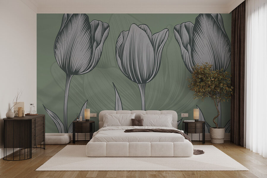 Linha de flores sobre um fundo verde
