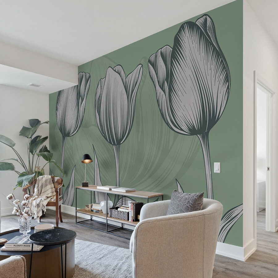 Linha de flores sobre um fundo verde