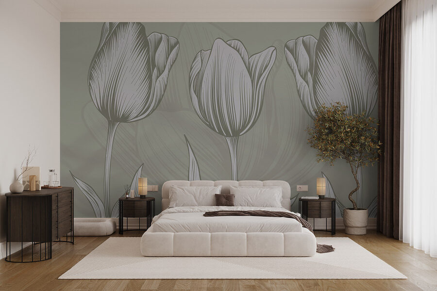 Linha de flores sobre um fundo verde