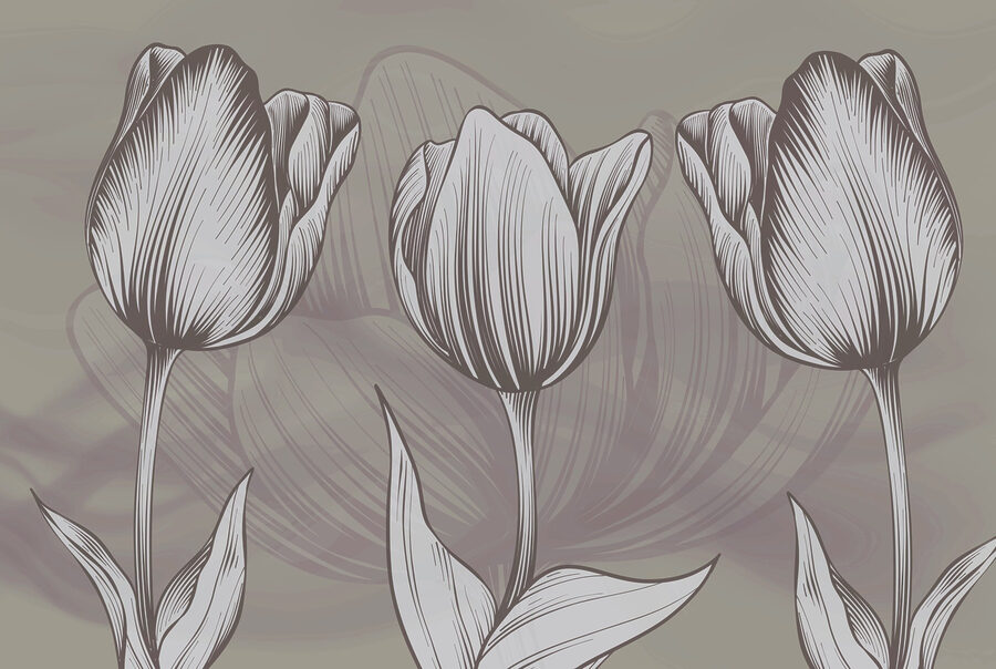 Linha de flores com folhas