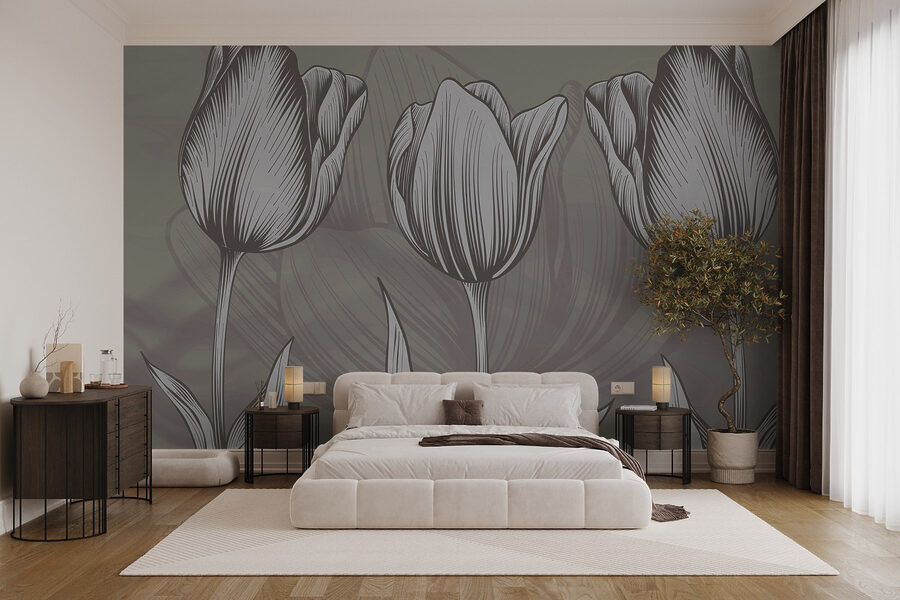 Linha de flores com folhas