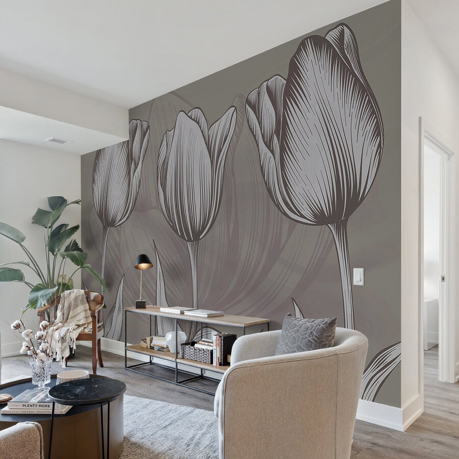 Linha de flores com folhas
