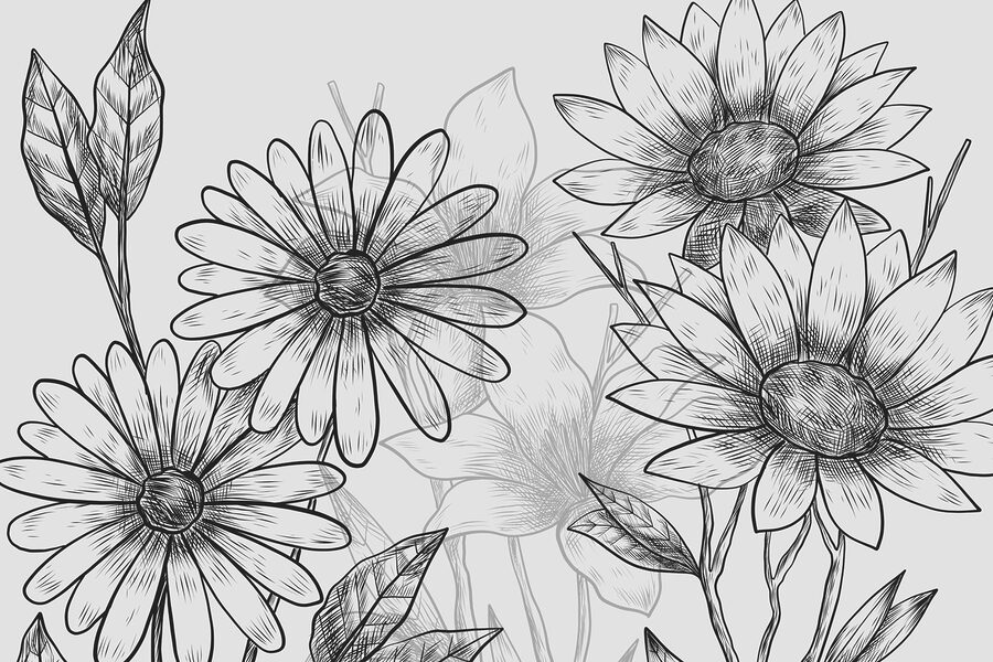 Grupo de flores com folhas