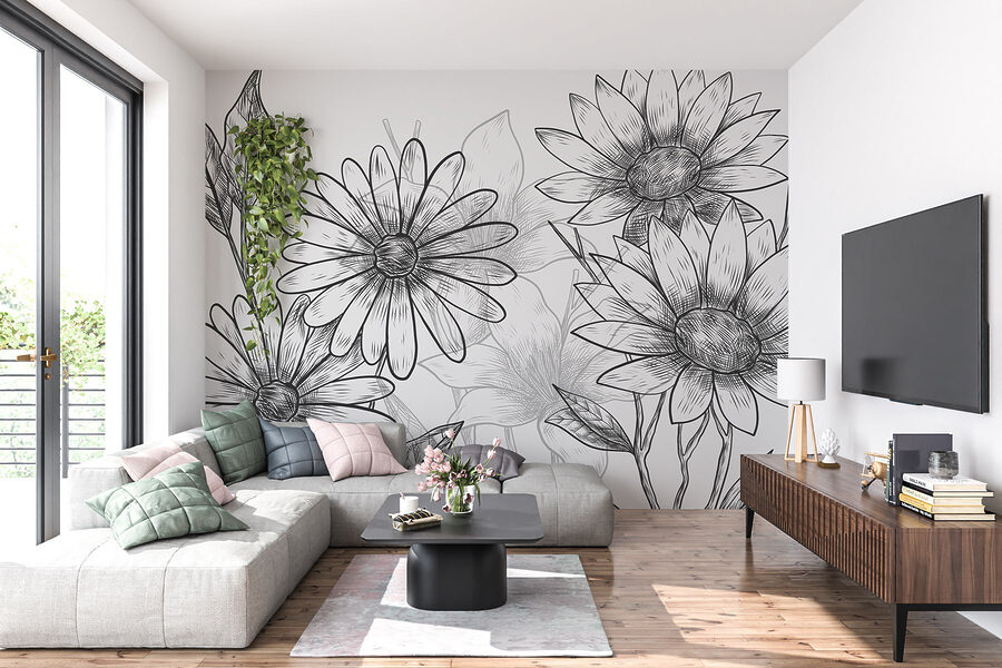 Grupo de flores com folhas