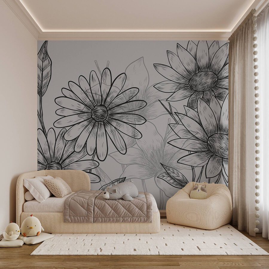 Grupo de flores com folhas