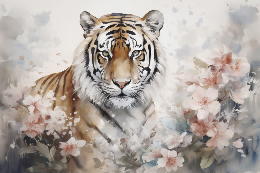 Tigre num jardim florido Tigre num jardim florido