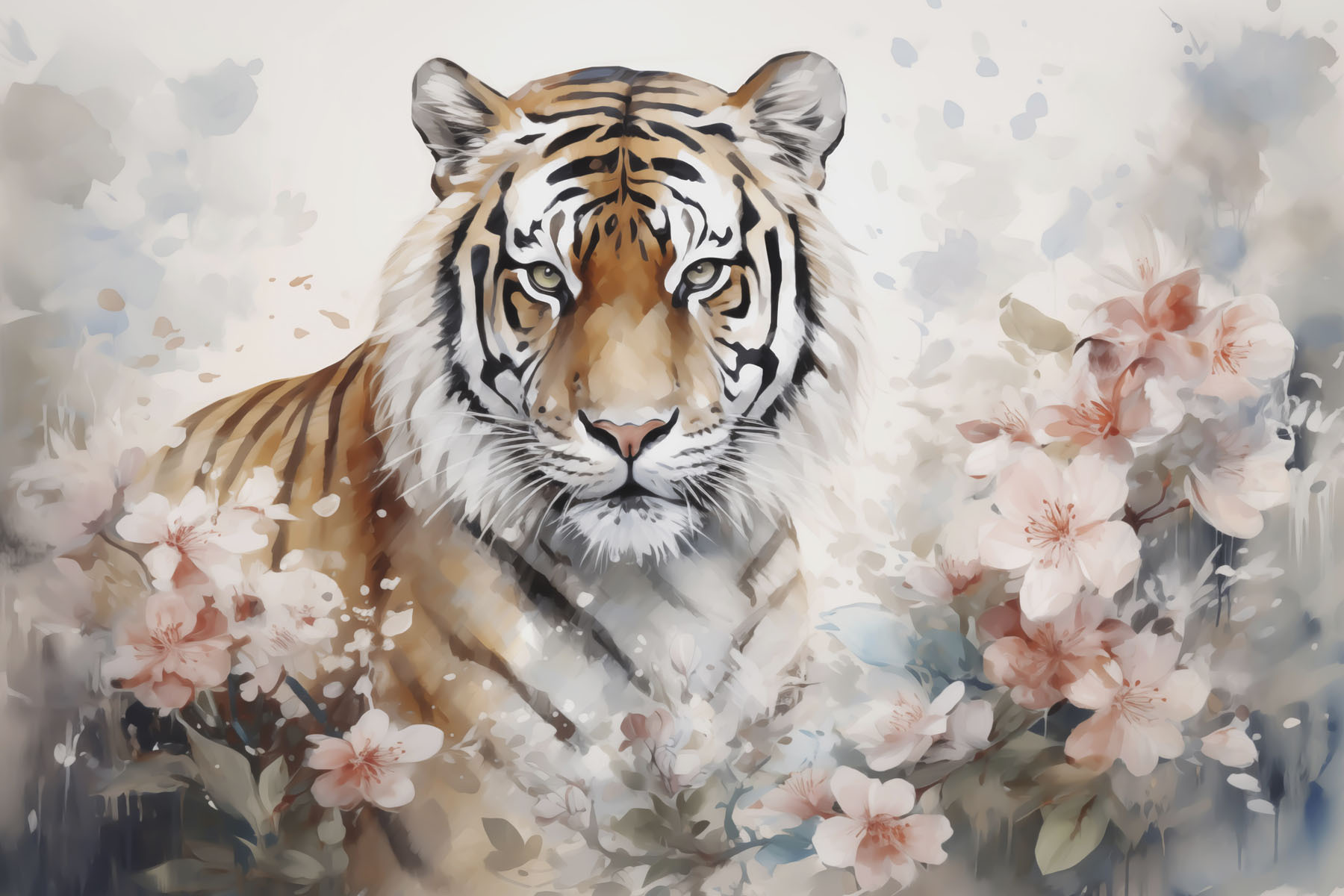 Tiger in a flowery garden