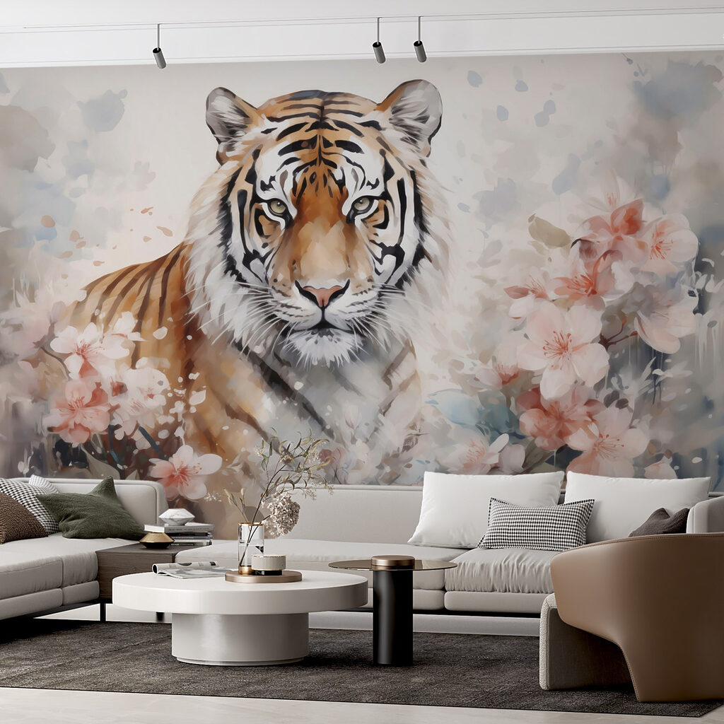 Tiger in a flowery garden