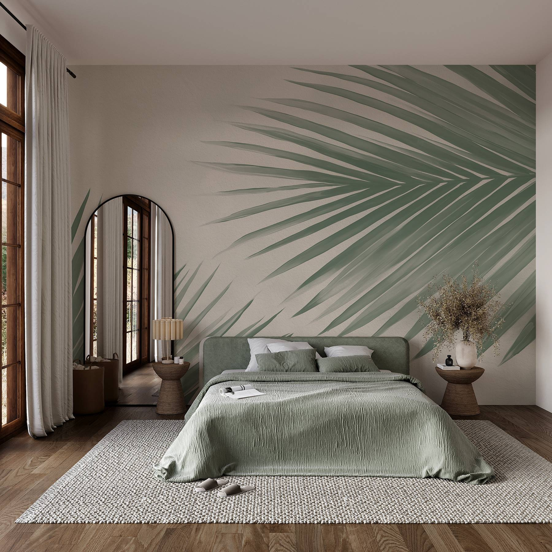 Fresh green palm leaves, nature's touch