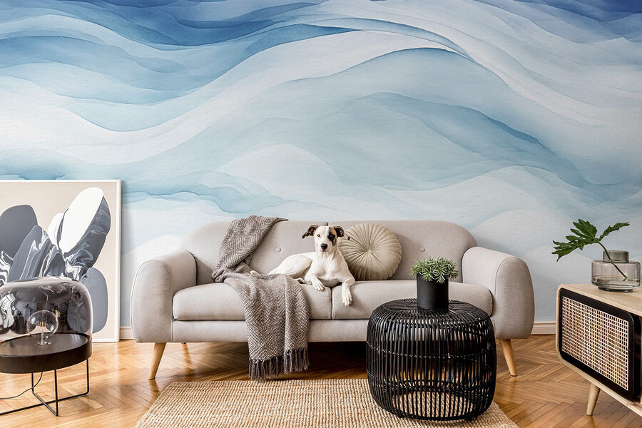 Pintura a aguarela branca e azul