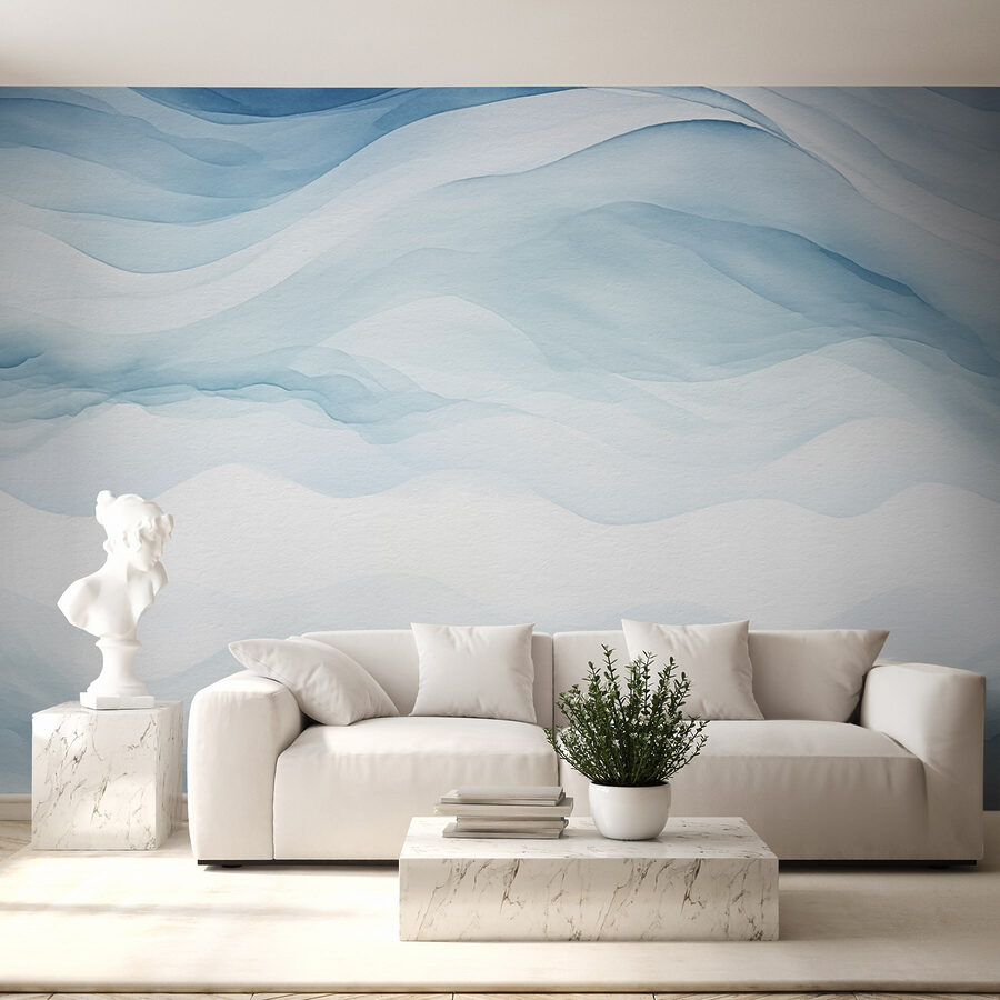 Pintura a aguarela branca e azul