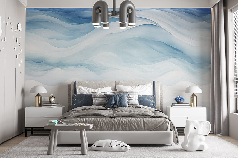Pintura a aguarela branca e azul
